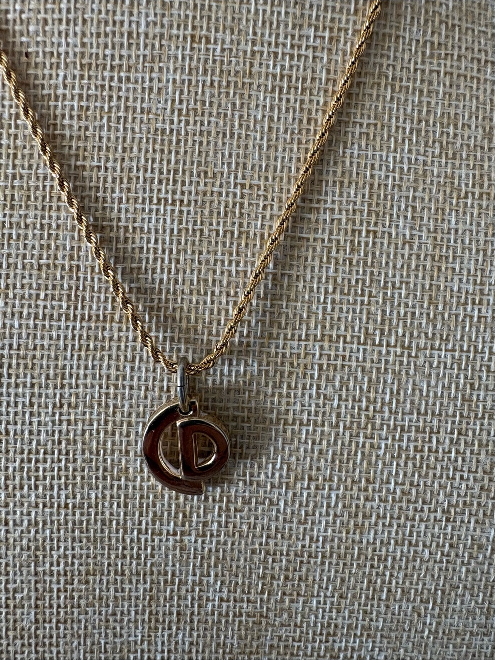 Christian Dior vintage Gold plated CD Logo Pendant Necklace